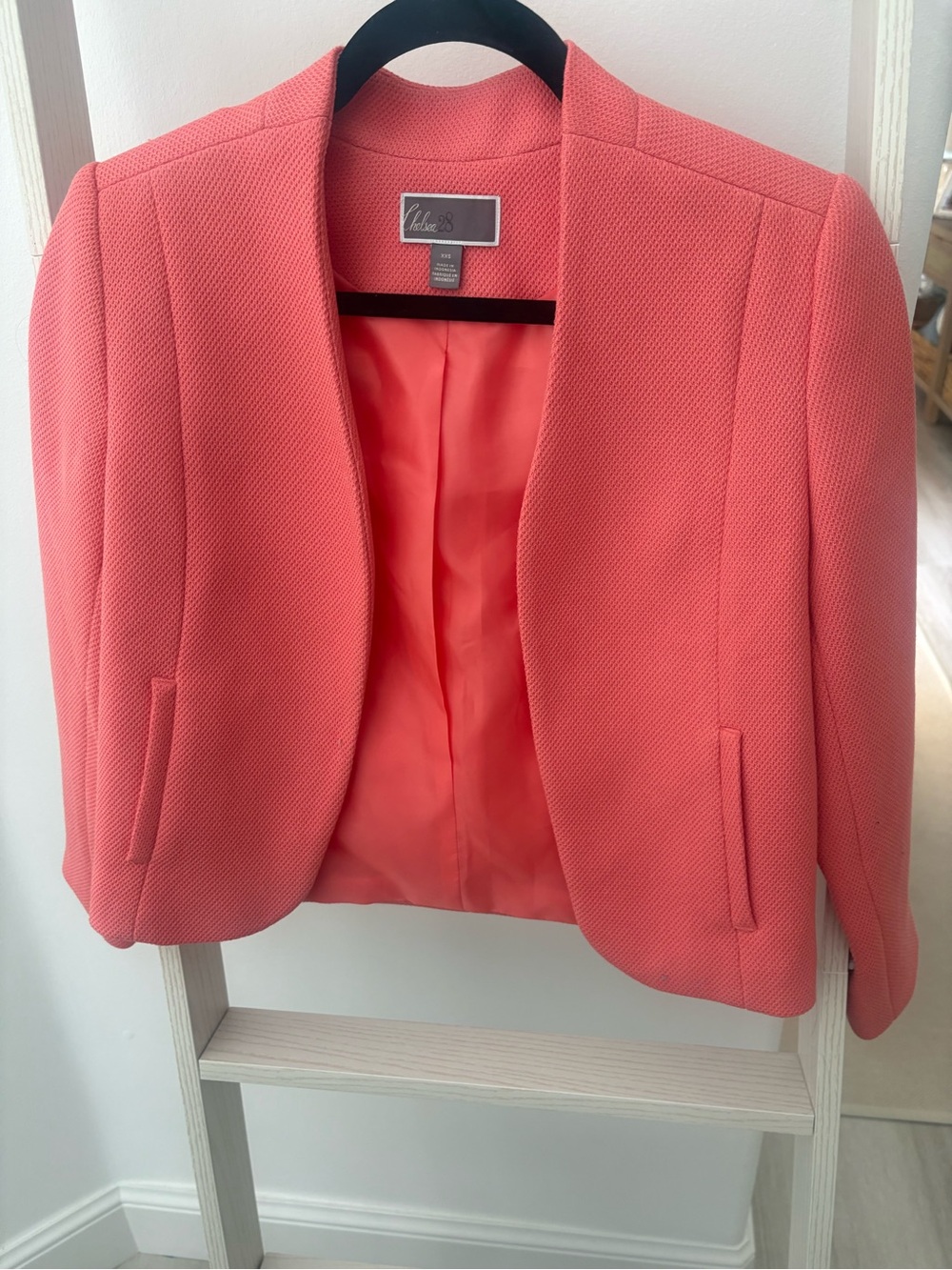 Chelsea28 Coral Pink Open-Front Collarless Blazer